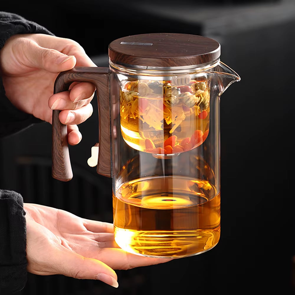 Water Separation Inner Container Teapot One Click Magnetic Switch Tea Separation Filtration Glass Tea Pot Wood Handle Teapot